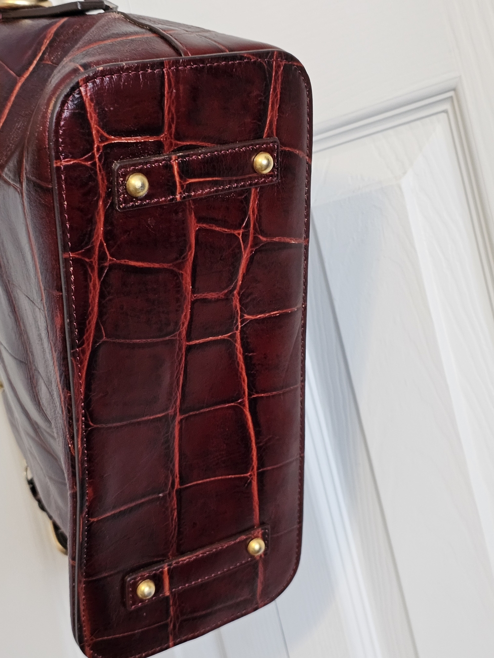 Dooney & Bourke Red Croc-Embossed Leather Satchel. No Crossbody Strap. - Picture 7 of 14